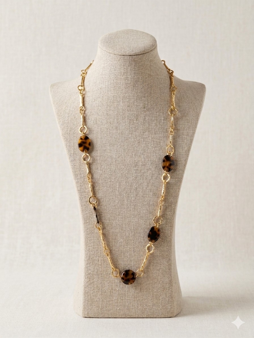 Gold Chain Necklace with Tortoiseshell Accents - Women Jewelry NOS